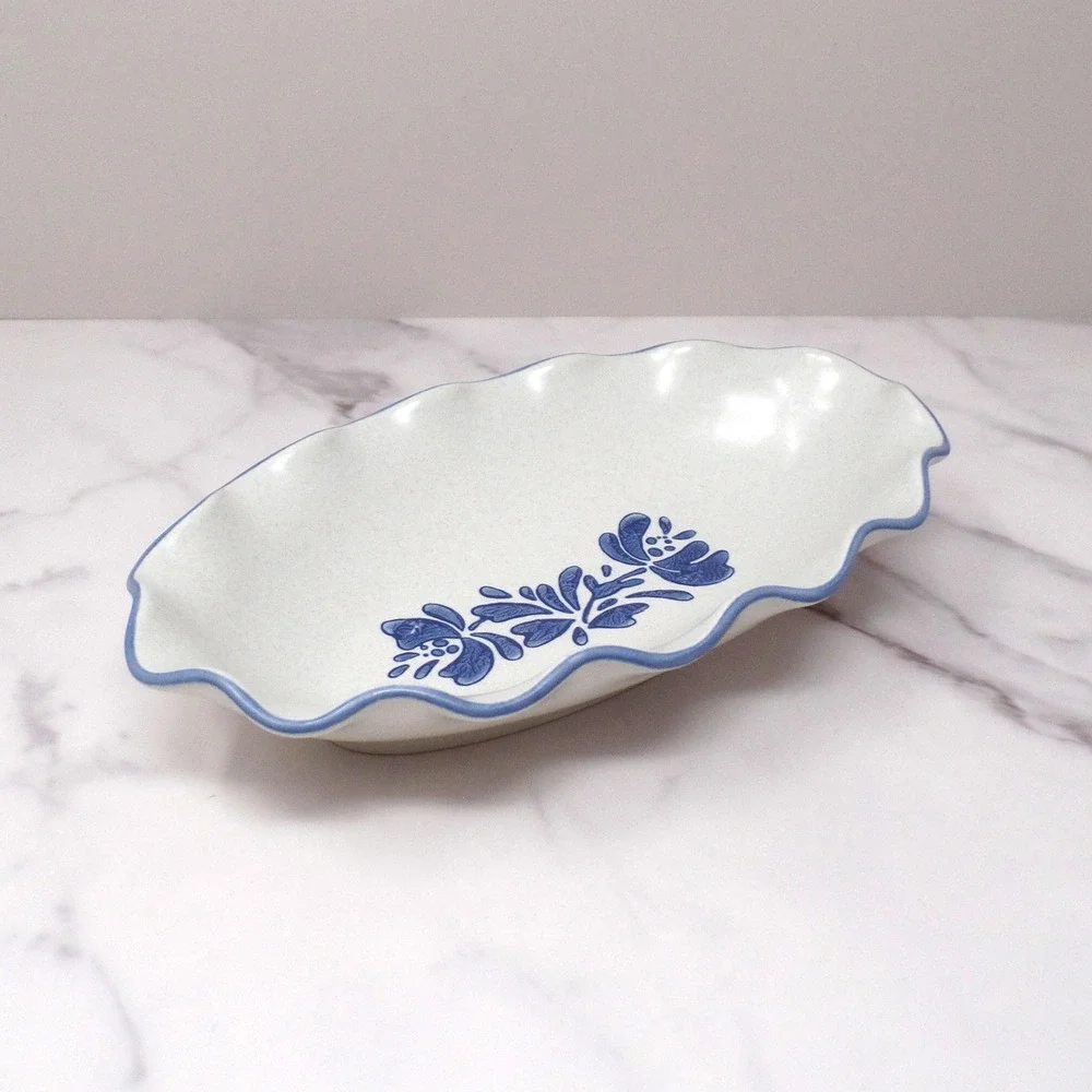 Vintage Ceramic Pfaltzgraff Yorktowne Fluted Oval Relish Bowl (1980s-90s)